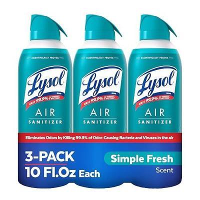 Lysol Air Sanitizer with Bacterial Odor Eliminator for Home & Office, Air Freshener Alternative, Simple Fresh Scent, 10 oz (Pack of 3)