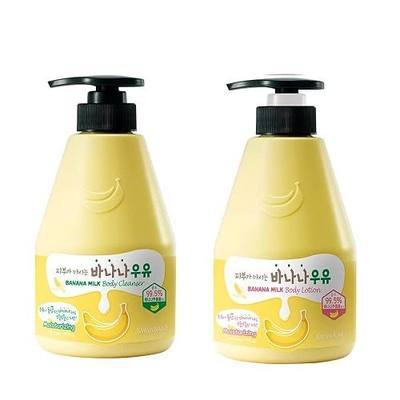 Kwailnara Banana Milk Body Wash & Lotion Set (19.75 Oz Each) – 2-Piece Korean Skincare Duo for Soft & Supple Skin | Milk Protein, Royal Jelly & Elasticity-Boosting Banana Extract | Paraben-Free