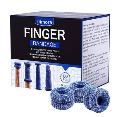 Dimora Finger Cots, Blue, Medium Size, Pack of 60 | Finger Protectors, Breathable Bandages for Wound Care, Stretchy Sleeves, For Gardening, Fitness and Cargo Handling