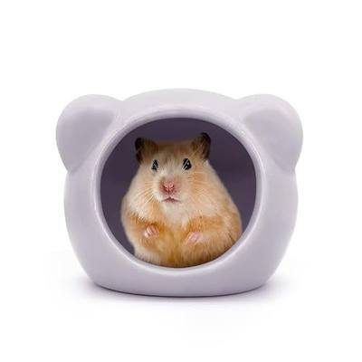 Ceramic Hamster House, Cute Animal Shaped Hamster Cave, Summer Cool Small Animal Hideout Habitat Decor for Dwarf Hamsters (Purple)