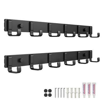 16-Inch Wall Mount Coat Rack with 6 Hooks, Compact Hooks for Hanging Coats, Hats, Jacket, Bags and Purses in Entryway, Bedroom, Bathroom or Closet, Install with Strong Glue or Screws (2-Pack)
