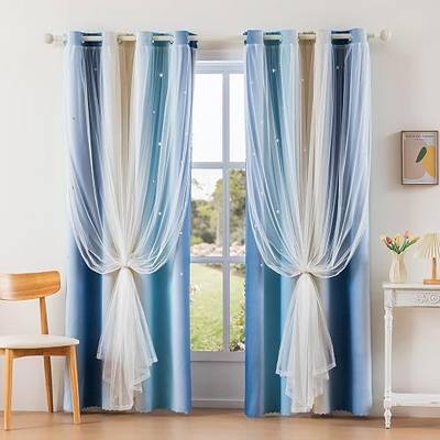 Anytime Dream Star Blackout Curtains for Kids Rooms Girl Princess Curtain for Daughter Bedroom Window (Blue,1 Panel,W52 x L72inch)
