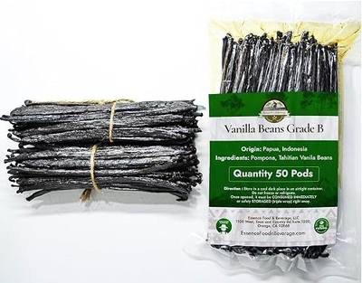 50 Aromatic Tahitian Vanilla Beans for Making Vanilla Extract, Grade B Vanilla Beans, 5-5.5 inches, Perfect Homemade For Baking and Cooking (50 Beans)