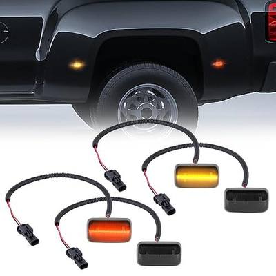 Gempro LED Dually Fender Side Marker Lights for 2015-2023 Chevy Silverado GMC Sierra 2500 3500 Amber Red Dual Rear Wheel Bed Marker Lamps, Smoked Len 4PCS