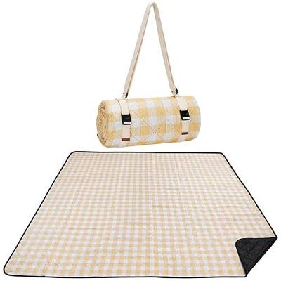WILLOW WEAVE Picnic Blanket, 80''x80'' Waterproof Outdoor Blankets, Picnic Mat Washable for Beach, Picnic Blankets for Camping on Grass with Shoulder Strap - Yellow & White