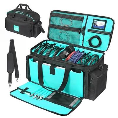 DJ Gig Bag, DJ Cable File Bag with Detachable Padded Bottom and Dividers, Travel Gig Bag for Cords Sound Equipment DJ Gear Musician Accessories (Blue)