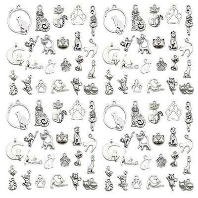 WOCRAFT 120pcs Antique Silver Cat Charm for Jewelry Making Alloy Cat Charms for DIY Crafts (SN015)