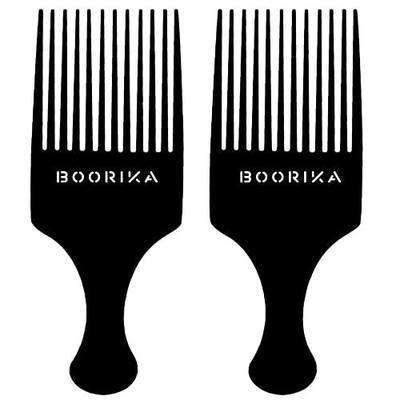 Boorika Afro Hair Pick Comb for Women & Men, 7.5 In Smooth Sturdy Wide Tooth for Detangling & Styling - Pack of 2