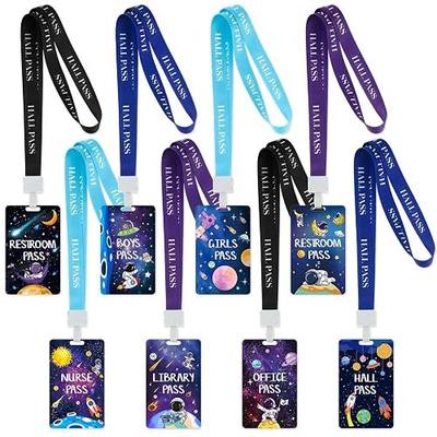 8 Set PVC Hall Pass Lanyards Outer Space Unbreakable Hall School Passes Teacher Supplies for Classroom Elementary Middle School Bathroom Library Office Nurse
