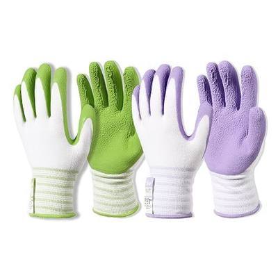 Gardening Gloves, Bamboo Fiber, Touch, Breathable, Rubber Coated, Green & Purple, S to XL