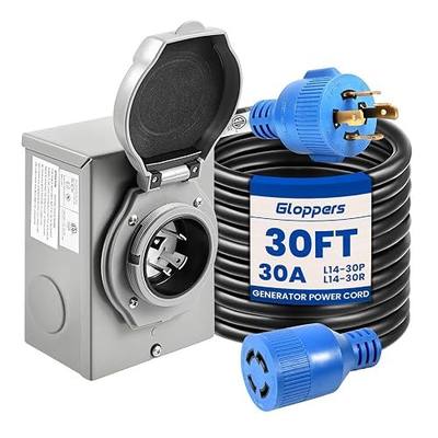 30 Amp Generator Cord and Power Inlet Box, 30FT Generator Cords 30 Amp,125V/250V Generator Power Cord NEMA L14-30P to L14-30R,Twist Lock Connector