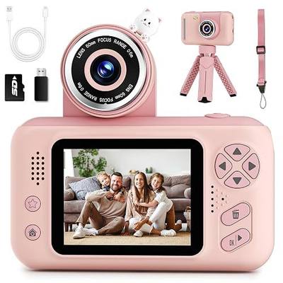 Makolle Kids Camera Toys for Girls 3-12 Year Old, Pink | Children Travel Camera HD Digital Video Camcorder, With Tripod, SD Card Included, Toddler Festival Birthday Gifts