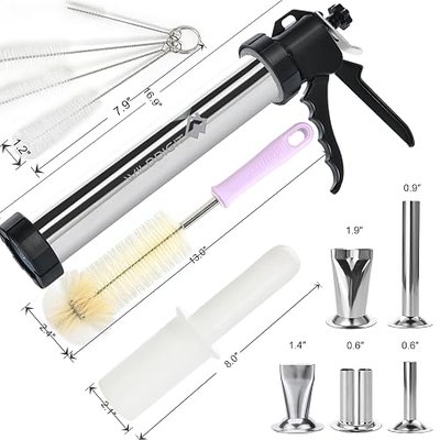 3rd Gen 2.1 LB Professional Jerky Gun Kits, Sausage Stuffer, Stainless Steel Jerky Maker, Jerky Shooter, Beef Jerky Making Gun with 5 Nozzles, 1 meat pusher and 5 Cleaning Brushes