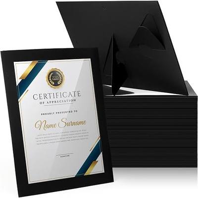 Tatuo 25 Pcs 8.5 x 11 Paper Picture Certificate Frames Horizontal Paper Award Document Holders Display Gallery Wall Frame with Easel Photo Certificates Degree Diplomas (Black)
