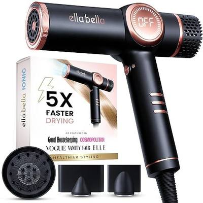 ELLA BELLA® Professional Ionic Hair Dryer with Diffuser • Negative Ion Blow Dryer • Suitable All Hair Types • Intelligent Heat Control & Rapid Drying Speeds • Lightweight Design • Low Noise Technology