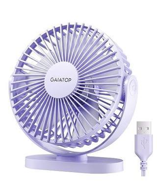 Gaiatop USB Desk Fan, 5.5 Inch Small Quiet Powerful 3 Speeds 90° Rotate, Personal Mini Portable Desktop Table Fans, Cooling for Home Office Car Travel Indoor Outdoor Purple