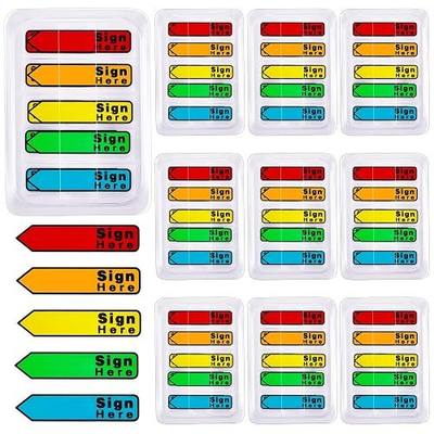 Colarr 10 Pack 1000 Pcs Sign Here Tabs Sign Here Stickers Please Message Flags Multicolor Sticky Flags Signature Tabs for Office Notebook Annotating Books Notary Books Documents (Cute)