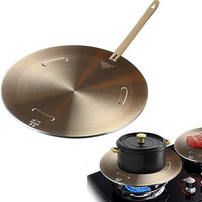 Heat Conduction Plate for Gas Stove, Heat Diffuser Stainless Steel Adapter Plate, with Removable Handle, for Coffee Milk Cookware Simmer Ring Induction Hob Plate Heat Diffuser(11inch)