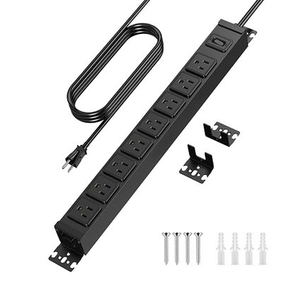 HHSOET Metal 360° Rotating 8 Outlet Mountable Power Strip, 6FT, Black,1 | 8 Outlet Surge Protector Power Strip, Heavy Duty Wall Mount Surge Protector with Switch,1200J,15A 125V 1875W