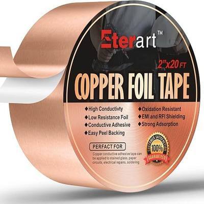 ETERART Copper Foil Tape, EMI/RFI Shield for Guitars/Circuits, 2" x20ft | Dual Conductive Electrical Repairs for Stained Glass - Eliminate Humming Noise & Ensure Stable Grounding, Easy-Apply, Durable