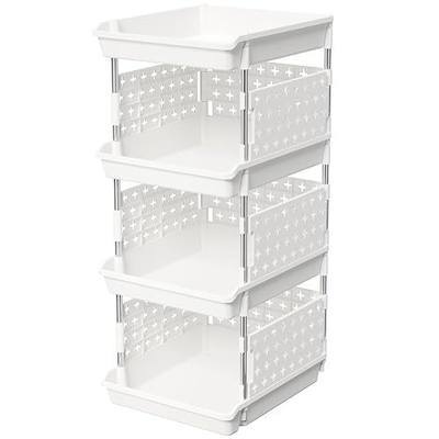 Lifewit Plastic Stackable Storage Baskets, 4 Tier Stacking Bins for Food and Clothes, Multifunctional Organizer for RV, Kitchen, Playroom, Pantry and Bathroom, 13.8"D x 11.8"W x 28.3"H, 1 Pack, White