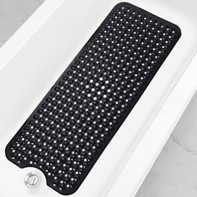 Bathtub and Shower Mats, 40x16 Inch Extra Large Non Slip Soft Bath Tub Mat with Suction Cups and Drain Holes for Bathroom Floor and Keep Tubs Clean, Machine Washable, Black