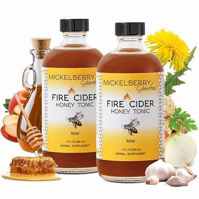 Mickelberry Gardens Fire Cider Apple Cider Vinegar Honey Tonic 8oz 2 Pack | Apple Cider Vinegar Honey Tonic with Organic Turmeric Root, Ginger Root & Dandelion, Natural Digestion & Immune Support