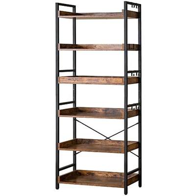 HCHQHS Adjustable 6 Tier Open Bookcase, Rustic Farmhouse Book Shelves, Industrial Wood and Black Metal Bookshelves, Mid Century Bookcase for Home Office Living Room Bedroom