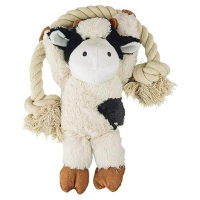 Native Pup Dog Toy Rope and Plush Stuffed Squeaker, Tug of War Toys for Dogs, Puppy Welcome Home Add on for Pets (Cow)
