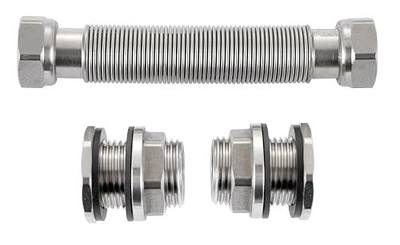 RBLSS5 Heavy Duty Stainless Steel Rain Barrel Linking Kit (Two SS304 Bulkhead Fittings and One 5” SS304 Corrugated Hose Expandable to 7.5”) (1)