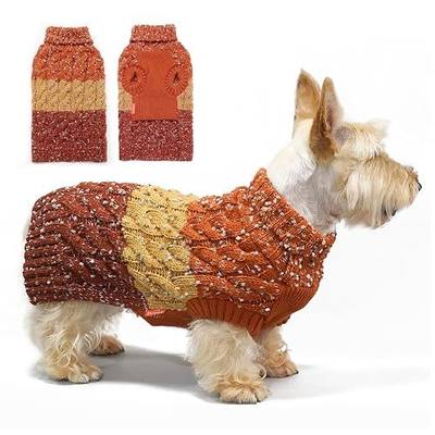 KYEESE Dog Sweaters for Small Dogs Male Color Block Pet Sweater with Fuzzy Thread Knitted Small Dog Sweater Turtleneck Pet Sweater Fall Winter Dogs Clothes, Brown, M