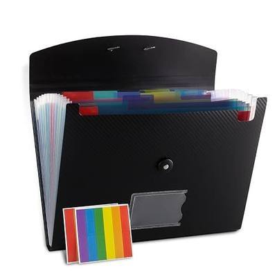 Nicfaec Expanding File Folder, 13 Pockets, Black, Polypropylene