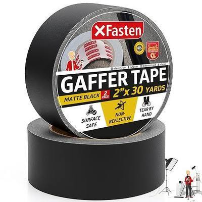 XFasten Black Gaffers Tape 2 Inch x 30 Yards, Residue-Free Strong Adhesion (2-Pack 180-feet Total) Matte Black Non-Reflective Tape for Electrical Cords, Photography, Gym Floor Stage Marking
