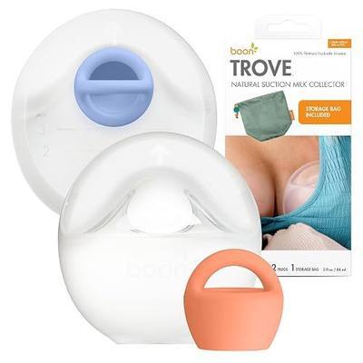 Boon Trove Silicone Manual Breast Pump Set - Hands Free Breast Milk Collector - Includes Polyester Travel Pouch - Breastfeeding Essentials - 2 Count