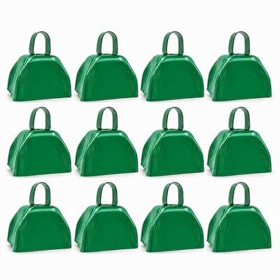 The Dreidel Company Green Metal Cowbell Noisemaker Cheering Bell, New Years, School Classroom, Wedding Bells & Chimes Percussion Musical Instruments Call Bell Alarm, 3" (6-Pack)