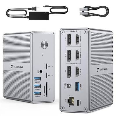TobenONE DisplayLink Docking Station 3 Monitors with 120W Power Adapter | Triple/Quad 4K@60Hz Displays,for MacBook Pro/Air, Thunderbolt 4/3, USB-C Windows,3X HDMI, 3X DP, 2xUSB-C, 4xUSB 3.2 10Gbps