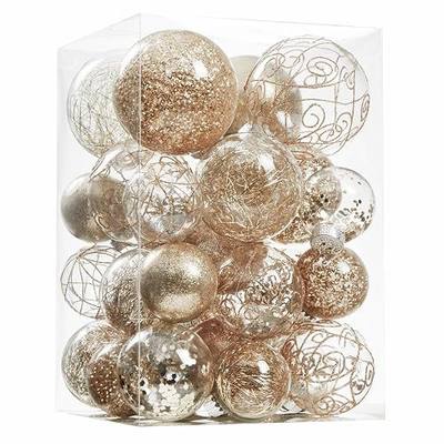 Wironlst Christmas Ball Ornaments Shatterproof Clear Large Plastic Hanging Ball Decorative Baubles Set with Stuffed Delicate Decorations (Multi-Size, Champagne)