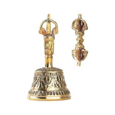 Mini Tibetan Bell Bajra Set - Dharma Object Alter Pray Singing Bowl Hand Bell Handmade Buddhist Meditation Bell by Himalayan Bazaar (4-Inch)