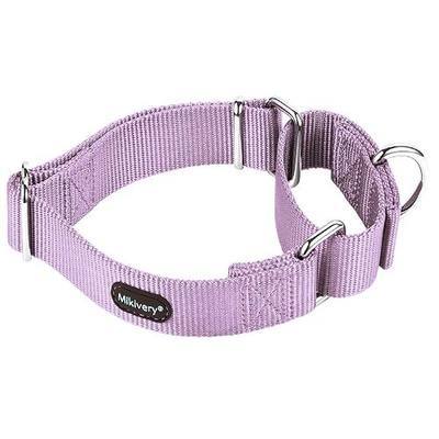 Mikivery Martingale Dog Collar Nylon Adjustable and Safety Training Metal Buckle Dogs Collars for Small Medium and Large Breed(Violet,M)