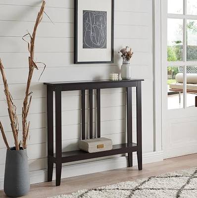 Kings Brand Narrow Console Table with Storage Shelf for Entryway, Espresso | Slim Sofa Table for Hallway, Foyer or Living Room with Open Shelf for Décor, Books & Everyday Essentials