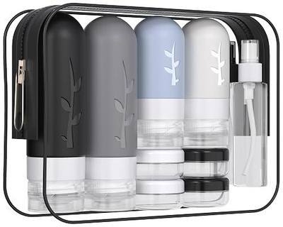 16 Pack Travel Size Toiletries Kits - Leak Proof TSA Approved Travel Bottles for Toiletries Essential - BPA Free Travel Containers for Shampoo, Conditioner, Lotion (16Pcs/Black)