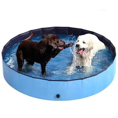Dog Pool - Foldable Kiddie Pool Hard Plastic Kids Pool, 63''x12'', Portable PVC Dog Swimming Pool, Indoor & Outdoor Collapsible Pet Pool Bath Tub for Dogs, Cats and Kids - Blue Bathing