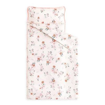 Wake In Cloud - Toddler Nap Mat with Pillow and Blanket, 100% Cotton Fabric, for Kids Girls Ages 3 Plus in Daycare Kindergarten Preschool, Roll Up Sleeping Bag, Floral Flowers
