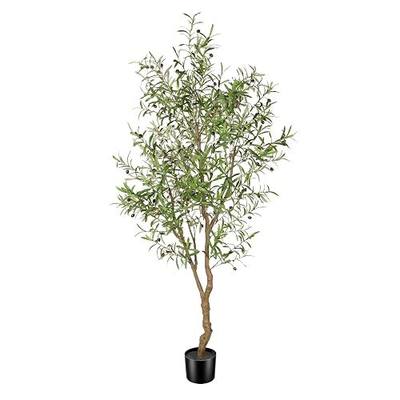 FEELEAD 7ft Faux Olive Tree - Fake Potted Olive Silk Tree with Planter Natural Olive Branches and Realistic Leaves Artificial Tree for Home House Office Decor Indoor