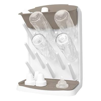 Ubbi Vertical Baby Bottle Drying Rack, Space Saving Countertop Drying Rack Baby Accessory, Taupe | 13-Peg Bottle Drying Rack Removable Drain Tray, Baby Organizer for Pump Parts, Pacifier & Accessories, Dishwasher Safe, Taupe