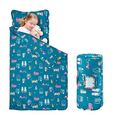 Nap Mat with Pillow and Blanket 100% Cotton with Microfiber Fill, Padded Sleeping Mat for Daycare Preschool Toddler Prek Girls Kids Cat Standard-50 x 20