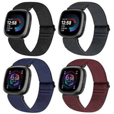 Vodtian 4 Pack Elastic Watch Bands Compatible for Fitbit Versa 4/Versa 3 / Sense 2/Sense, Adjustable Nylon Stretchy Replacement Sport Loop Straps for Women Men
