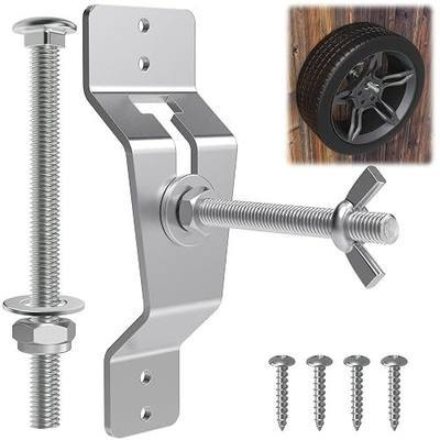 Silver Universal Trailer Spare Tire Carrier Bracket | Wall mount spare tire bracket fits enclosed trailers for wheel storage