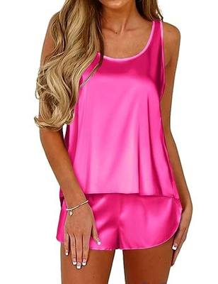 Ekouaer Womens Satin Silk Pajamas Back Split Tank Top and Shorts Silky Pj Set Sleepwear S-XXL