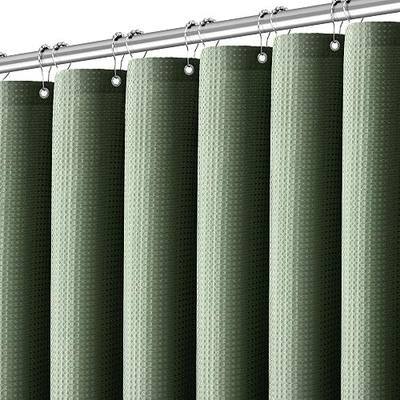 PANGSINNE Sage Green Shower Curtain - Waffle Weave Fabric Heavy Duty for Bathroom, Water Repellent Weighted 256GSM Hotel Quality Machine Washable Bath Curtains with 12 Hooks, 72Wx72H